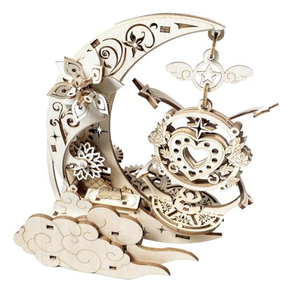Wooden 3D Puzzle for Adults Mechanical Music Box Model Kits Wood DIY Crafts Kit Jigsaw Puzzle for Age 14+ Years Old - style: moon