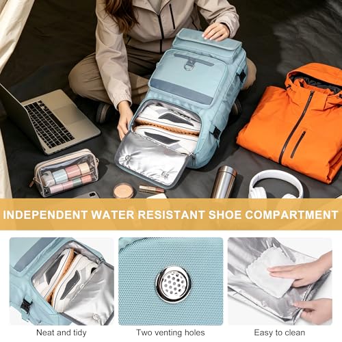 PIJUSHI Carry on Travel Backpack for Women with Shoe Compartment Fits 16“ | 3-In-1 Convertible Duffel/Shoulder Bag with USB Port, Anti-Theft Pocket for Daily, Weekend Trip, PE039 Blue - color: Blue