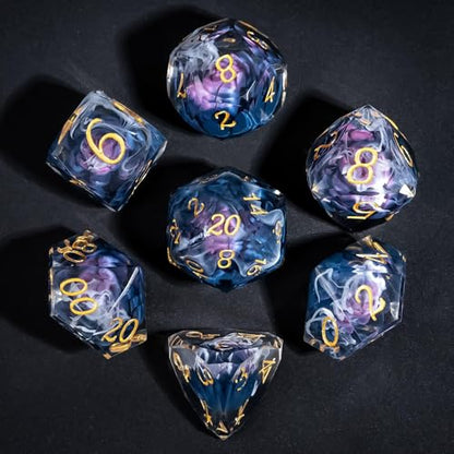 7PCS DND Dice Set,Transparent Sharp Edge Dice Set D&D RPG Polyhedral Die,for Dungeons and Dragons TTRPG Games Roleplaying Games,with Gift Box(Purple Blue Lotus) - color: Lotus Purple Black