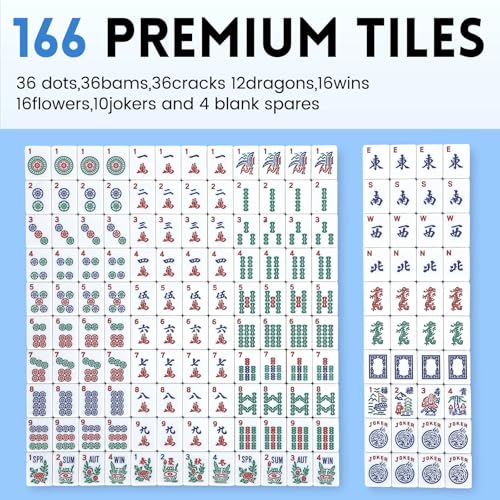 Suncle American Mahjong Tiles,166 Tiles White Pink Acrylic Carving Tiles,Mahjong Game Set with Portable Travel Case,Excluding Mahjong Racks