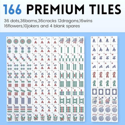 Suncle American Mahjong Tiles,166 Tiles White Pink Acrylic Carving Tiles,Mahjong Game Set with Portable Travel Case,Excluding Mahjong Racks