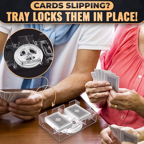 Playing Cards Holder Rotating 360° – Compact Plastic Playing Card Tray for Easy Access 2 Decks with Smooth Rotation | Organizes Multiple Decks for Canasta, Poker & More, Durable with Smooth Rotation - size: 2 Decks