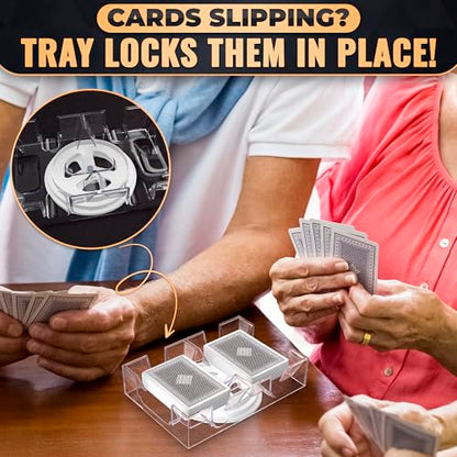 Playing Cards Holder Rotating 360° – Compact Plastic Playing Card Tray for Easy Access 2 Decks with Smooth Rotation | Organizes Multiple Decks for Canasta, Poker & More, Durable with Smooth Rotation - size: 2 Decks