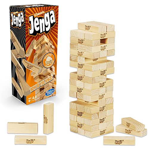 Hasbro Gaming Jenga Game | The Original Wood Block Game with Genuine Hardwood Blocks | Stacking Tower | Ages 6+ | 1 or More Players | Party Games for Kids | Family Games