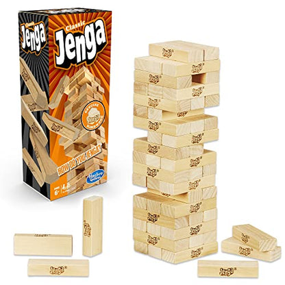 Hasbro Gaming Jenga Game | The Original Wood Block Game with Genuine Hardwood Blocks | Stacking Tower | Ages 6+ | 1 or More Players | Party Games for Kids | Family Games