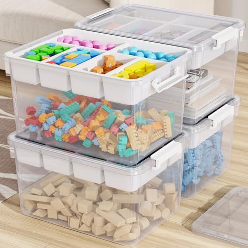 160Qt Large Stackable Storage Bins with Lids & Trays, Clear Plastic Latching Boxes Organizers with Dividers Portable 40Gal Containers for Arts & Crafts, Home and Car Trunk Organization, 4Pack - color: Clear White, size: 40QT-4Pack