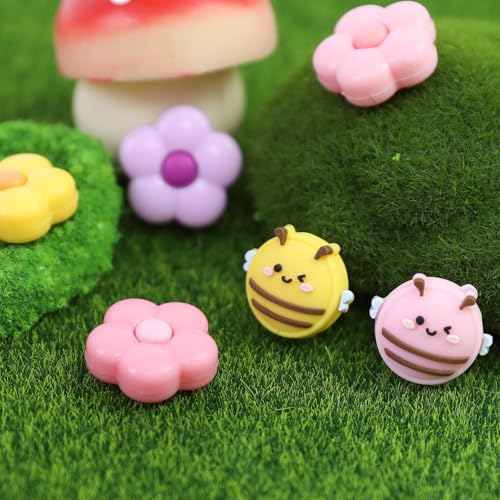 Switch Joycon Thumb Grips Caps, 4 PCS Cute Kawaii 3D Silicone Analog Thumbstick Button Cover Compatible with Nintendo Switch Lite/OLED Joystick Caps (Multicolor Bee&Flower) - color: Multicolor Bee&Flower