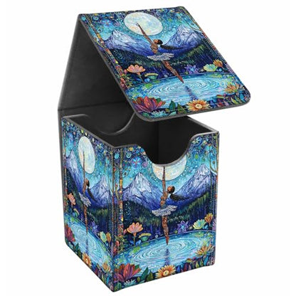 Card Deck Box, Card Storage Box Fits 100+ Single Sleeved Cards, Large Capacity PU Leather Card Storage Box with Strong Magnet for Magic Commander TCG/CCG, Mandala Moonlight Mystery - color: Mandala Moonlight Mystery