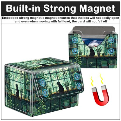 Card Deck Box for MTG Trading Cards with Magnetic Closure,Premium Card Storage Box Case Cover for TCG CCG Magic Cards,Rainy Night Cat - color: Rainy Night Cat