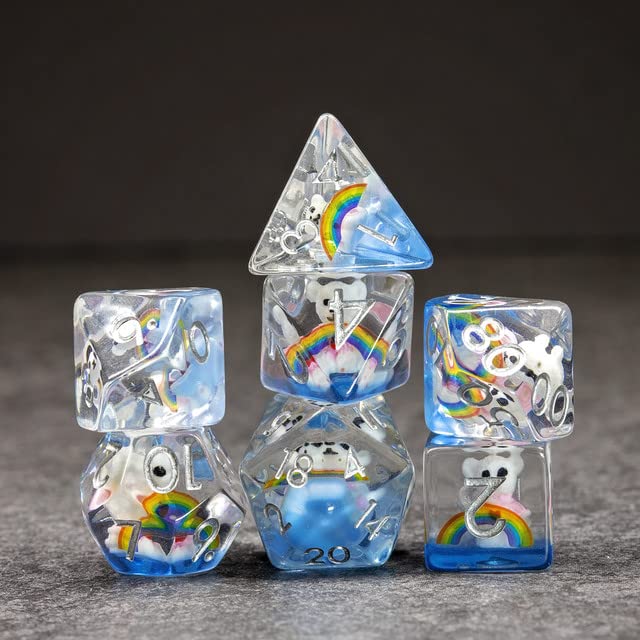 Sage's Portal Animal Familiars Resin DND Dice Set Polyhedral Dice Set for Dungeons and Dragons RPG Pathfinder Tabletop TTRPG (Rainbowed Teddy Bear)