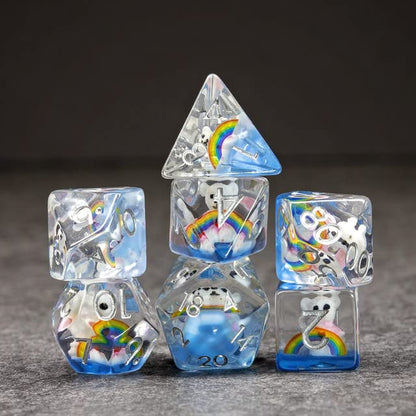 Sage's Portal Animal Familiars Resin DND Dice Set Polyhedral Dice Set for Dungeons and Dragons RPG Pathfinder Tabletop TTRPG (Rainbowed Teddy Bear)