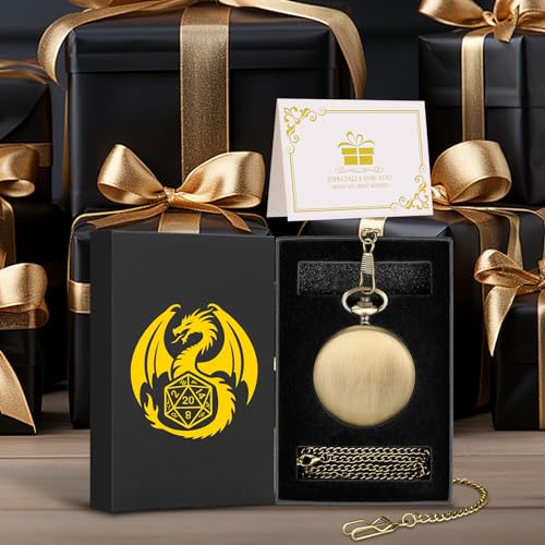 Mini DND Dice Set with Smooth Pocket Watch Shell Case, 7pcs Polyhedral Metal D&D Dice Set, D&D Gifts with Gift Box, Role Playing Board Games DND Accessories - color: Bronze