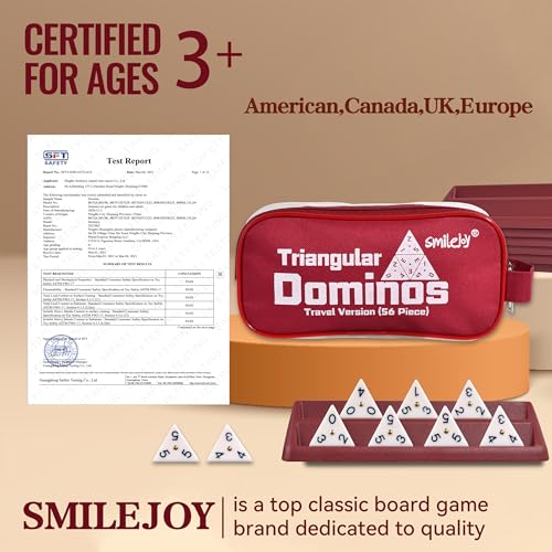 Smilejoy Triangle Domino,Triangular Domino Tiles with Brass Spinners Tabletop Game for Kids Ages 7 and Up, 56 Tiles, Classical Board Game, mathing Skill Trainning (2-4 Players)