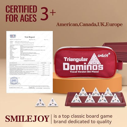 Smilejoy Triangle Domino,Triangular Domino Tiles with Brass Spinners Tabletop Game for Kids Ages 7 and Up, 56 Tiles, Classical Board Game, mathing Skill Trainning (2-4 Players)