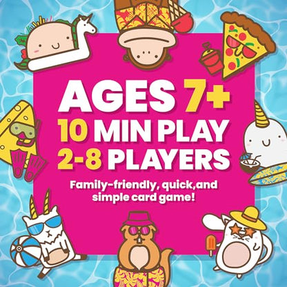 Taco Cat Goat Cheese Pizza Poolside Waterproof Card Game by Taco Cat Games | Wipeable plastic cards survive splashes & sand, free clip included, great for travel, 10-min rounds, Ages 7+, 2-8 Players