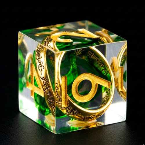 Ring DND Dice Set Sharp Edge Resin Dice,Golden Ring Inclusion Suitable for Lord of the Ring D&D Dice RPG Role Playing Games Suitable for Dungeons and Dragons Polyhedral Dice Set（Green） - color: Green