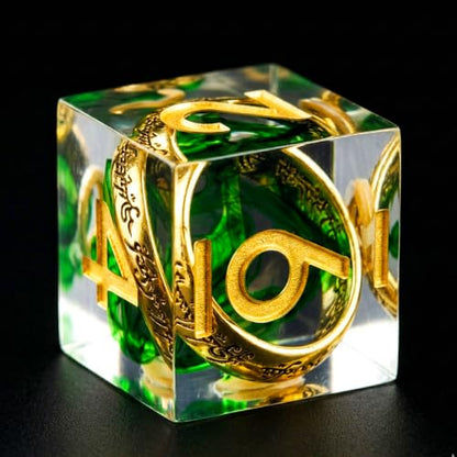Ring DND Dice Set Sharp Edge Resin Dice,Golden Ring Inclusion Suitable for Lord of the Ring D&D Dice RPG Role Playing Games Suitable for Dungeons and Dragons Polyhedral Dice Set（Green） - color: Green