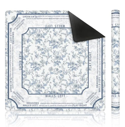 Blue Chinoiserie Floral Mahjong Mat 31.5 x 31.5 Inch, Blue and White Flower Chinese Non-Slip Noise Reduction Mahjong Table Mat for American Mah Jong Poker Card Board Games Dominoes - color: Blue Flower