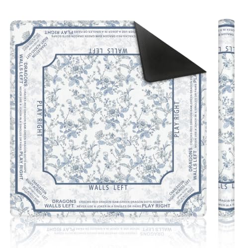 Blue Chinoiserie Floral Mahjong Mat 31.5 x 31.5 Inch, Blue and White Flower Chinese Non-Slip Noise Reduction Mahjong Table Mat for American Mah Jong Poker Card Board Games Dominoes - color: Blue Flower