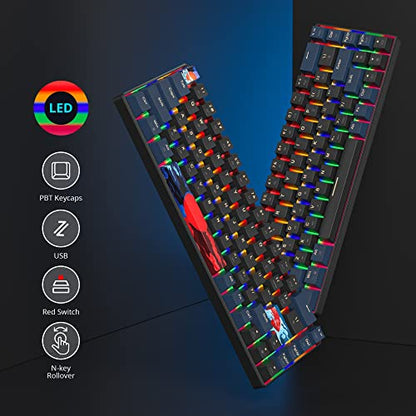 60 Percent Gaming Keyboard Mechanical with Linear Red Switch, 65% Wired Ultra-Compact Mini Keyboard Rainbow with PBT Keycaps for Ps4/Ps5/Xbox(68 Blue) - color: 68 Blue/red swicth