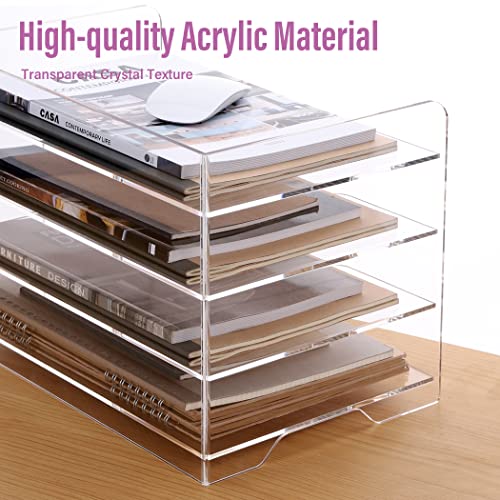 SANRUI Acrylic Paper Organizer Letter Tray for Desk, 4 Tier Enlarged File Sorter,Clear File Holder Desktop Shelf Document Storage for School Office Home - style: Enlarged 4 Tier File Tray Holder