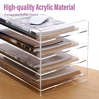 SANRUI Acrylic Paper Organizer Letter Tray for Desk, 4 Tier Enlarged File Sorter,Clear File Holder Desktop Shelf Document Storage for School Office Home - style: Enlarged 4 Tier File Tray Holder