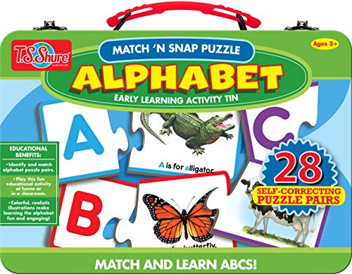 TS Shure by Bendon Alphabet Letters 28-Piece Matching Puzzle with Tin Storage Case Pre-School Kindergarten Learning 51471 - style: Alphabet Letters Puzzle Pair