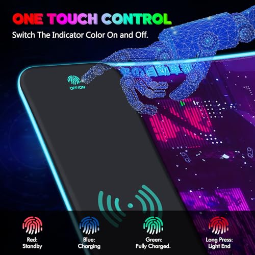RGB Mouse Pad with 15W Wireless Charging, Purple Anime Neon Extended Large LED Gaming Mouse Pad Non-Slip Rubber Base, 10 Light Modes Desk Pad for Home Office-Warrior Cat - color: Warrior Cat