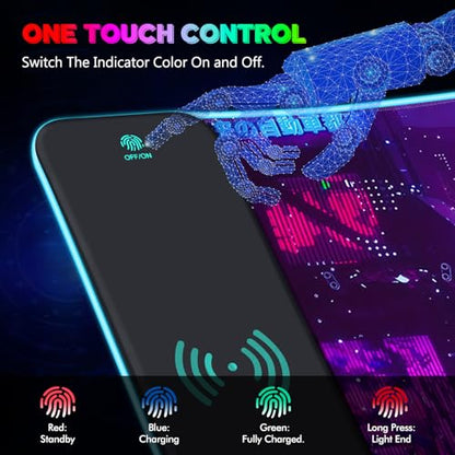 RGB Mouse Pad with 15W Wireless Charging, Purple Anime Neon Extended Large LED Gaming Mouse Pad Non-Slip Rubber Base, 10 Light Modes Desk Pad for Home Office-Warrior Cat - color: Warrior Cat