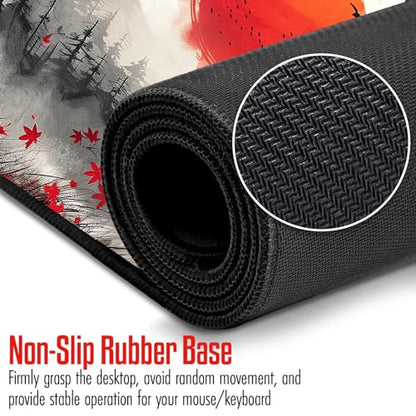 VNDL Large Japanese Gaming Mouse Pad, White and Red, Premium Non-Slip Anime Desk Pad for Office, Extended XL XXL Mouse Mat and Laptop Pad, Waterproof and Stiched Edges 31.5 x 15.7 in (sam2) - color: sam2
