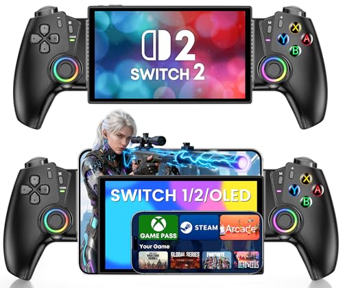 KICKDOT MC5000 Pro Controller for Switch 2/1/OLED & iPhone/Android – Hall Effect Joystick, Wireless Bluetooth Mobile Gaming Controller with RGB, Programmable Back Buttons, Extendable Design for Cloud Gaming (Xbox/Steam) - color: Black-Switch Layout