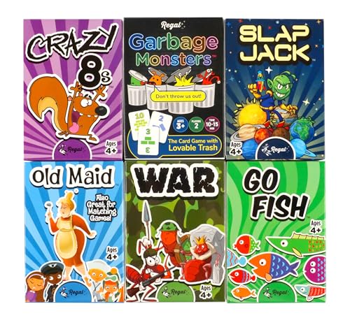 Regal Games Card Games for Kids - Go Fish, Crazy 8's, Old Maid, Slap Jack, Garbage Monster, War - Simple & Fun Classic Family Table Games - Games May Vary (6 Set) - color: Original 6 Pack