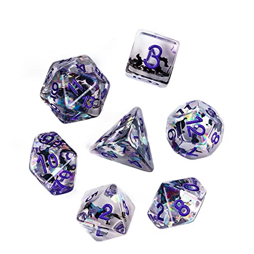 Cusdie 7-Die DND Dice, Polyhedral Dice Set Transparent D&D Dice Filled with Glitter Foil Animals for D&D RPGs Role Playing Table Games(Black and White Cat) - color: Black and White Cat