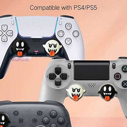 PERFECTSIGHT Halloween Skull Thumb Grip Caps for Switch 2 2025, PS5, PS4, Xbox Series X/S, Xbox One, Switch PRO Controller, 4PCS Kawaii Soft Rubber 3D Analog Thumbsticks Grips Joystick Cover - color: Black+White Ghost