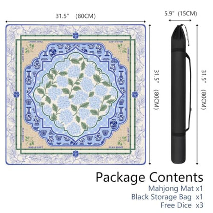 Blue Chinoiserie Mahjong Mat for Table, 31.5 * 31.5in Anti Slip American Mahjong Mats, Noise Reduction, Neoprene Mah Jongg Mat, Mahjong Set Gift for Poker/Card Board Tile Games Table Mats, Floral Vase - color: Blue Flowers