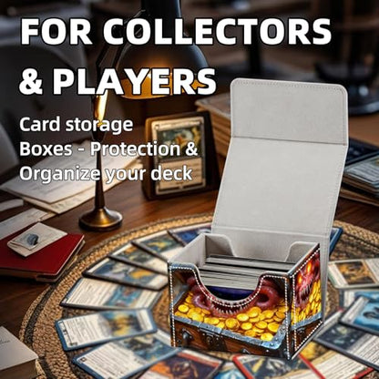 Trading Card Storage Box, Holds 100+ for MTG Cards, Premium PU Leather with Magnetic Closure, Monster In Treasure Chest Durable Deck Box for Magic the Gathering, Trading Card Games - color: Monster In Treasure Chest