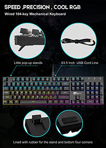 TDT Mechanical Gaming Keyboard,Wired 104 Keys RGB Keyboard with Blue Switch, Programmable RGB Backlit for Windows Gaming PC
