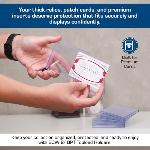 BCW Thick Card Topload Holder | Holds Relic, Patch, and Jersey Cards | Protective Card Sleeves for Collectibles and Trading Cards | Protective Rigid Plastic Display Card Holder (240 pt. / 7 MM) - color: 240 Pt. / 7 Mm