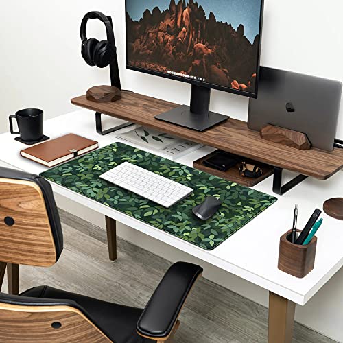Cute Cat Desk Mat Kawaii Green Desk Pad - Large Gaming Mouse Pad Laptop Mat | Desk Pad Large Anime Gaming Mouse Pad for Desk Computer Office Keyboard Laptop 31.5x15.7 in - Non-Slip Base, Stitched Edges - color: Green Plants Black Cat