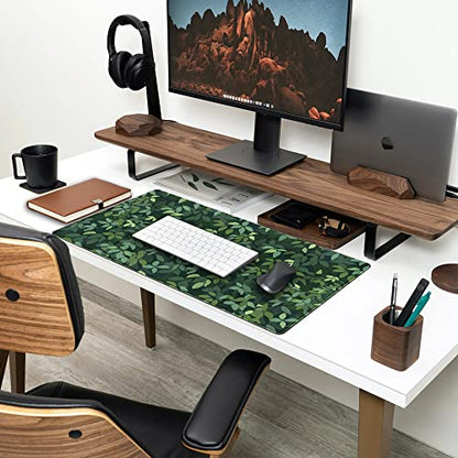 Cute Cat Desk Mat Kawaii Green Desk Pad - Large Gaming Mouse Pad Laptop Mat | Desk Pad Large Anime Gaming Mouse Pad for Desk Computer Office Keyboard Laptop 31.5x15.7 in - Non-Slip Base, Stitched Edges - color: Green Plants Black Cat
