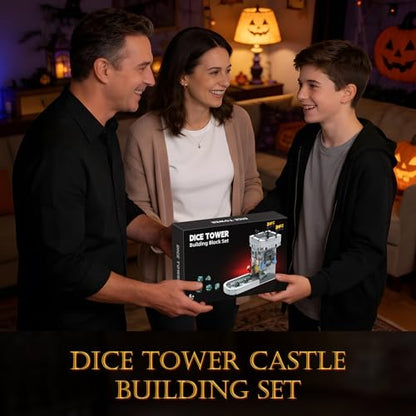 Dice Tower Castle Building Set, Creative Tabletop Games Toy with 7-Die Polyhedral Dice for DND Pathfinder, Suitable for Gamers and Enthusiasts