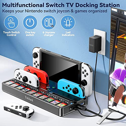 Switch Docking Station for TV with Controller Charger, Replacement for Switch TV Dock with HDMI Adapter, SW Base Station Portable Charging Dock with 10 Game Slots - size: S-Black-Switch 1