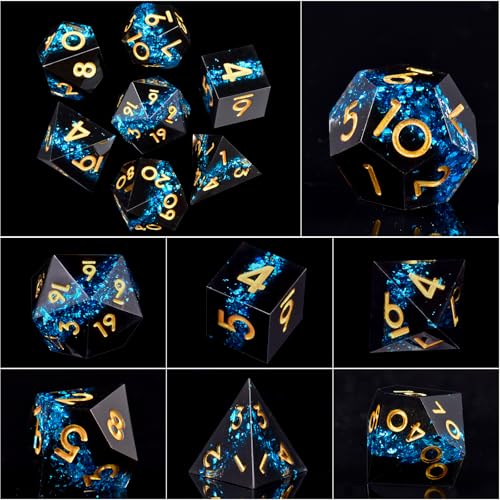 DND Dice Set, 7 Pcs Sharp Edge D&D Dice Polyhedral Resin Dice for Dungeons and Dragons RPG MTG Role Playing Table Games - color: Blue-1