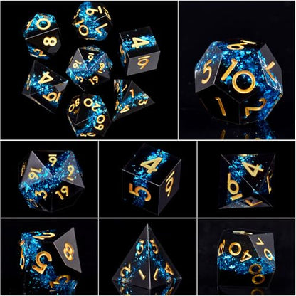 DND Dice Set, 7 Pcs Sharp Edge D&D Dice Polyhedral Resin Dice for Dungeons and Dragons RPG MTG Role Playing Table Games - color: Blue-1