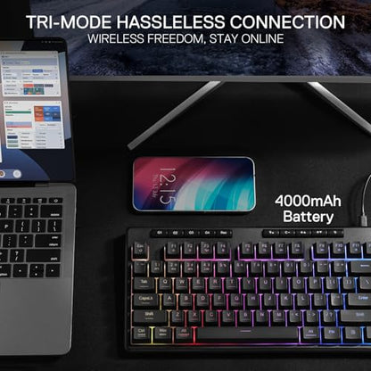 Redragon K516 PRO Shiva TKL RGB Wireless Membrane Gaming Keyboard, 87 Keys Mechanical-Feel Keyboard w/Smooth Linear Switch, On-Board Macro & Multimedia Keys, 16.8M RGB Backlit, Software Supported - size: 87 Keys Pro