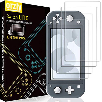 Orzly Green Comfort Grip Case, Thumb Grips, & 4 Pack of Glass Screen Protectors for Switch Lite - Bundle
