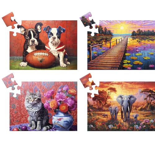 4 Pack 24 Large Piece Jigsaw Puzzles Dementia Alzheimer's Products and Activities for Elderly Seniors Puzzle Alzheimer's Cognitive Game Easy Puzzle for Adults Gift for The Elderly with 4 Storage Bag - style: 24 Large Pieces