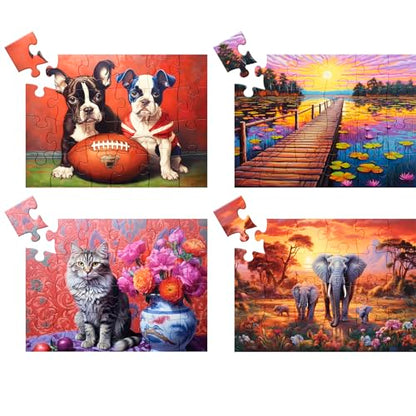 4 Pack 24 Large Piece Jigsaw Puzzles Dementia Alzheimer's Products and Activities for Elderly Seniors Puzzle Alzheimer's Cognitive Game Easy Puzzle for Adults Gift for The Elderly with 4 Storage Bag - style: 24 Large Pieces