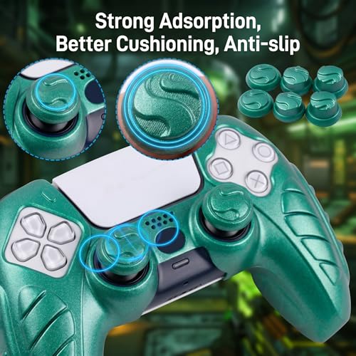 Ergonomic Soft Grip Skin for PS5 Controller, Anti-Slip Silicone Chameleon Controller Cover for PlayStation 5 with 6 Thumb Grips Accessories Set (Chroma Teal) - color: Chroma Teal