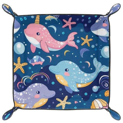 Dolphins Starfishes Dice Tray Dice Rolling Tray Folding Dice Holder for Dice Games, Like RPG, DND and Other Table Games - color: Multi 11